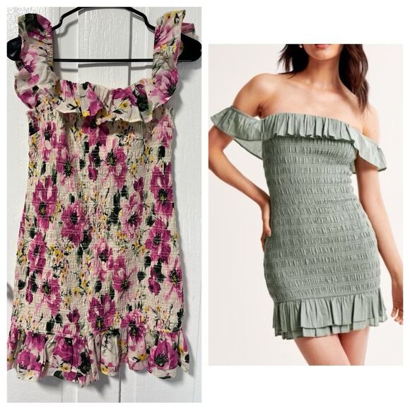 Abercrombie & Fitch Dresses & Skirts - NWT Abercrombie & Fitch Off the shoulder pink floral smocked dress large Petite
